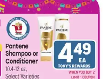 Tony’s Fresh Market Pantene Shampoo or Conditioner offer