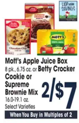 Jewel-Osco Mott's Apple Juice Box 8 pk., 6.75 oz. or Betty Crocker Cookie or Supreme Brownie Mix 16.0-19.1 oz offer