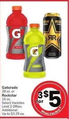 Albertsons Gatorade 28 oz. or Rockstar 16 oz. - Select Varieties offer
