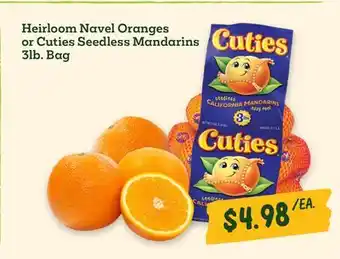 Sprouts Farmers Market Heirloom Navel Oranges or Cuties Seedless Mandarins 3lb. Bag offer