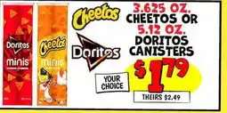 Ollie's CHEETOS 3.625 OZ. OR DORITOS CANISTERS 5.12 OZ offer