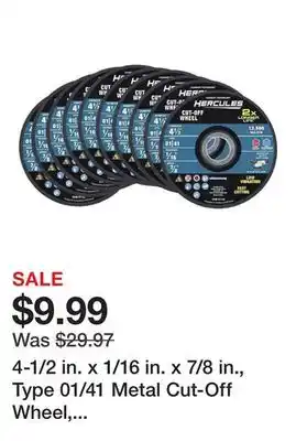 Harbor Freight Tools 4-1/2 in. x 1/16 in. x 7/8 in., Type 01/41 Metal Cut-Off Wheel, 10-Pack offer