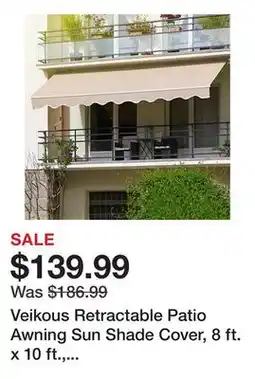 Tractor Supply Company Veikous Retractable Patio Awning Sun Shade Cover, 8 ft. x 10 ft., Beige offer