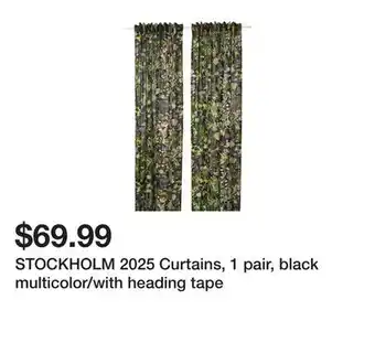 Ikea STOCKHOLM 2025 Curtains, 1 pair, black multicolor/with heading tape offer