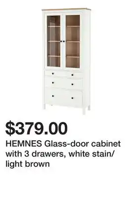 Ikea HEMNES Glass-door cabinet with 3 drawers, white stain/light brown offer