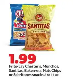 Hy-Vee Frito-lay chester's, munchos, santitas, baken-ets, natuchips or sabritones snacks offer