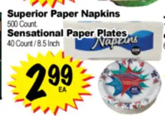 Superior Grocers Superior Paper Napkins, 500 Count. Sensational Paper Plates, 40 Count / 8.5 Inch offer