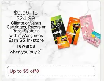 Walgreens Gillette or Venus Cartridges, Razors or Razor Systems offer