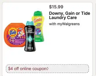 Walgreens Downy, Gain or Tide Laundry Care offer
