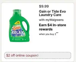 Walgreens Gain or Tide Evo Laundry Care offer