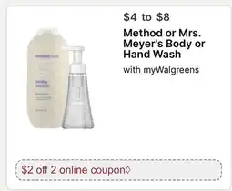 Walgreens Method or Mrs. Meyer's Body or Hand Wash offer