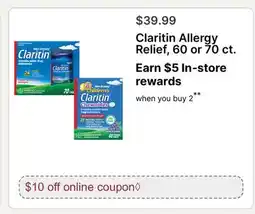 Walgreens Claritin Allergy Relief, 60 or 70 ct offer