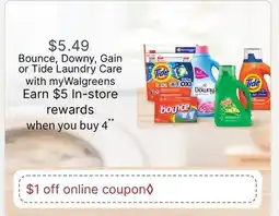 Walgreens Bounce, Downy, Gain or Tide Laundry Care offer