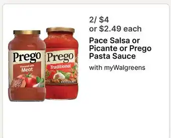 Walgreens Pace Salsa or Picante or Prego Pasta Sauce offer