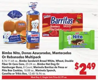 Vallarta Supermarkets Bimbo Nito, Dinos Azucaradas, Mantecadas Or Rebanada Multipack offer