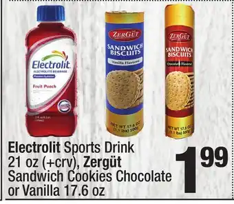 Super King Markets Electrolit Sports Drink 21 oz (+crv), Zergüt Sandwich Cookies Chocolate or Vanilla 17.6 oz offer