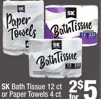 Super King Markets SK Bath Tissue 12 ct or Paper Towels 4 ct offer