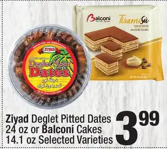Super King Markets Ziyad Deglet Pitted Dates 24 oz or Balconi Cakes 14.1 oz offer