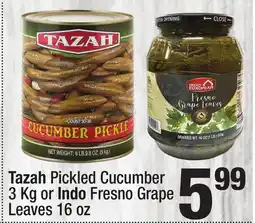 Super King Markets Tazah Pickled Cucumber 3 Kg or Indo Fresno Grape Leaves 16 oz offer
