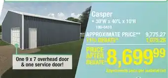Menards Casper Post Frame Building 30'W x 40'L x 10'H Material List offer