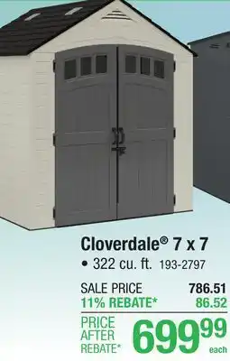 Menards Suncast Cloverdale 7 x 7 x 8 Outdoor Resin Storage Shed offer