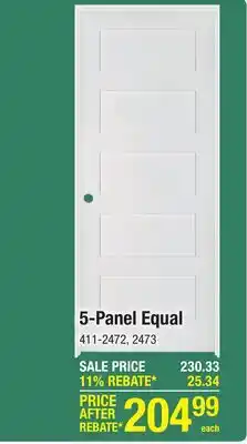 Menards Mastercraft 30W x 80H Brite White 5-Panel Equal Prehung Interior Door - Right Inswing offer