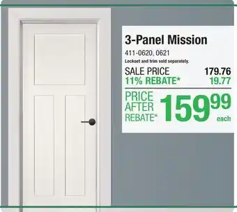 Menards Mastercraft 30W x 80H Brite White 3-Panel Mission Prehung Interior Door - Right Inswing offer