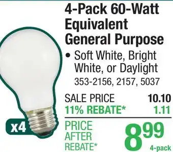 Menards Sylvania TruWave 60 Watt Equivalent Frosted Dimmable A19 E26 Soft White LED Light Bulb - 4 Pack offer