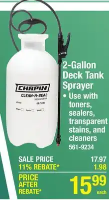Menards Chapin Deck Tank Sprayer - 2 Gallon offer