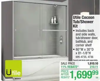 Menards MAAX Utile Cocoon 60W x 30D x 81-1/8H Marble Carrara Tub/Shower with Right Drain (5-Piece) offer