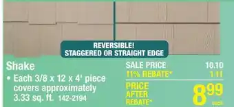 Menards LP SmartSide 3/8 x 12 x 4' Reversible Textured Engineered Wood Cedar Shake Siding offer