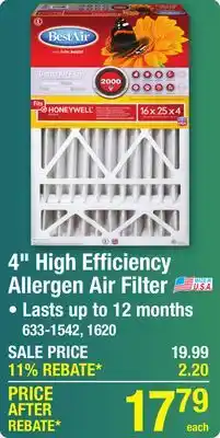 Menards BestAir 20 x 25 x 4 MERV 11 Pleated Air Filter offer
