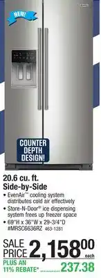 Menards Maytag 20.6 cu. ft. Fingerprint Resistant Stainless Steel Side-by-Side Counter Depth Refrigerator offer