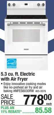 Menards Maytag 30 5.3 cu.ft. White Electric Range with Convection and Air Fry (Smoothtop) offer