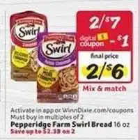 Winn Dixie Pepperidge Farm Swirl Bread offer