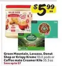 Winn Dixie Green Mountain, Lavazza, Donut Shop or Krispy Kreme 10 ct pods or Coffee mate Creamer Kilo offer