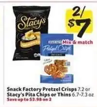 Winn Dixie Snack Factory Pretzel Crisps or Stacy's Pita Chips or Thins offer
