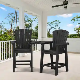 Walmart JUSTLET Tall Plastic Adirondack Chair Set of 2 W/ Outdoor Barstools and Connecting Tray, Black offer