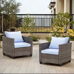 Walmart Ainfox 2 Pieces Outdoor High-back Rattan Wicker Single Chairs, Blue offer