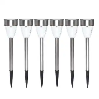 Walmart Mainstays 6-Count Solar-Powered Tapered Column Pathway LED Light Set in Stainless Steel offer