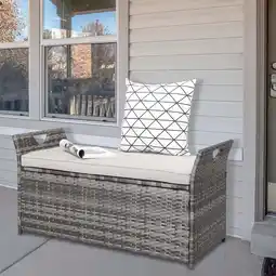 Walmart Zimtown Outdoor 33 Gallon Wicker Deck Box with Beige Cushion and Hardware, Gray Gradient Rattan offer