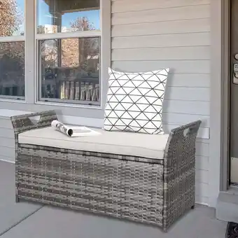 Walmart Zimtown Outdoor 33 Gallon Wicker Deck Box with Beige Cushion and Hardware, Gray Gradient Rattan offer
