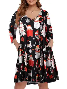 Walmart VEPKUL V Neck Plus Size Dresses 3/4 Sleeve Casual Loose Swing Fall Dress with Pockets Flower47_1X offer