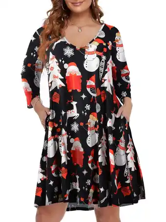 Walmart VEPKUL V Neck Plus Size Dresses 3/4 Sleeve Casual Loose Swing Fall Dress with Pockets Flower47_1X offer