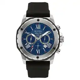 Walmart Bulova Men's Marine Star Blue Dial Black Silicone Strap Chronograph Watch 98B258 offer