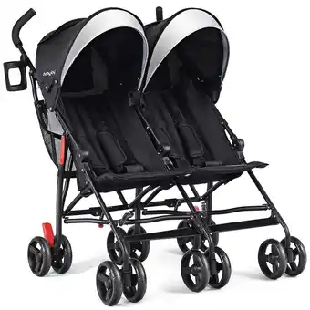 Walmart Babyjoy Foldable Twin Double Stroller Kids Ultralight Umbrella Stroller Pushchair 18 lbs Black offer