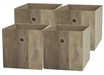 Walmart Mainstays Collapsible Fabric Cube Storage Bins (10.5 x 10.5), 4 Pack, Rustic Brown Wood offer