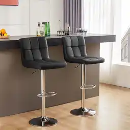 Walmart CONCETTA Bar Stools - Set of 2 Adjustable Swivel PU Leather Counter Seats, Black offer