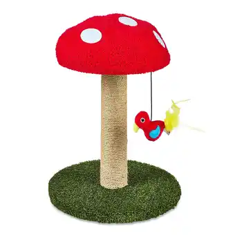 Walmart Vibrant Life Deluxe Jute Mushroom Cat Scratching Post with Dangling Bird Toy, Multicolor offer