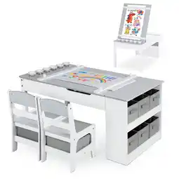 Walmart LINLUX 3 in 1 Kids Drawing Table & Chair Set w/Art Easel, Child Activity Desk for Painting, Grey offer